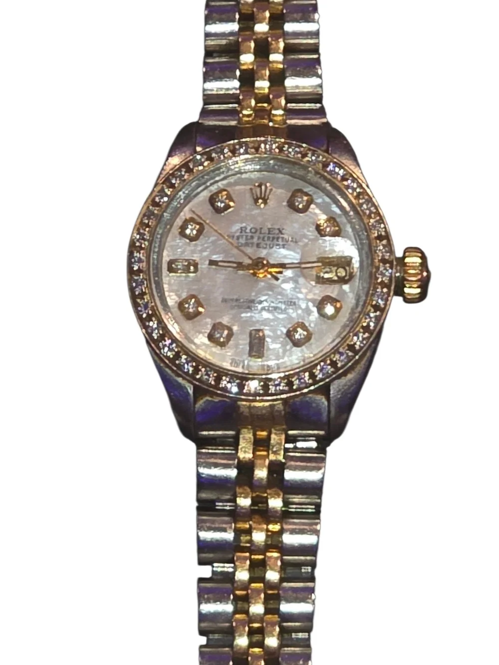 Rolex Two-Tone Gold and Silver Diamond Datejust with White Mother-of-Pearl Dial
